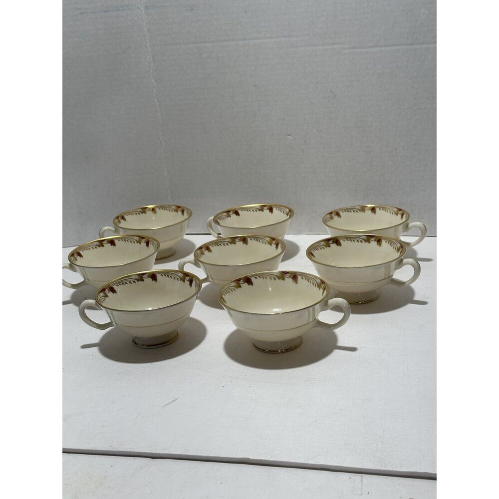 Lenox Essex Maroon 0-351-R Footed Teacups Set of 8 Lot Coffee Tea‎ Cups Made USA